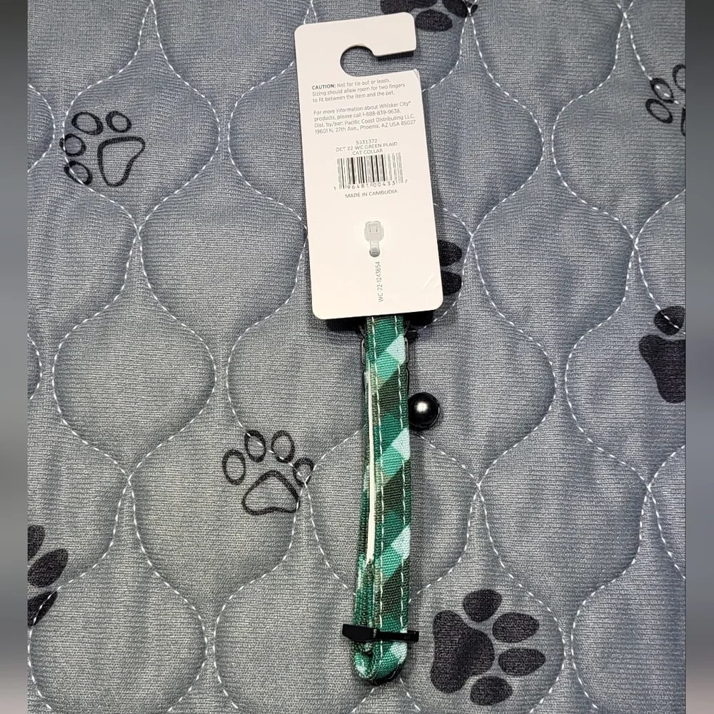 Whisker City Exclusive Green Plaid Easy Release Adult Cat Collar (8in-12in) NWT
